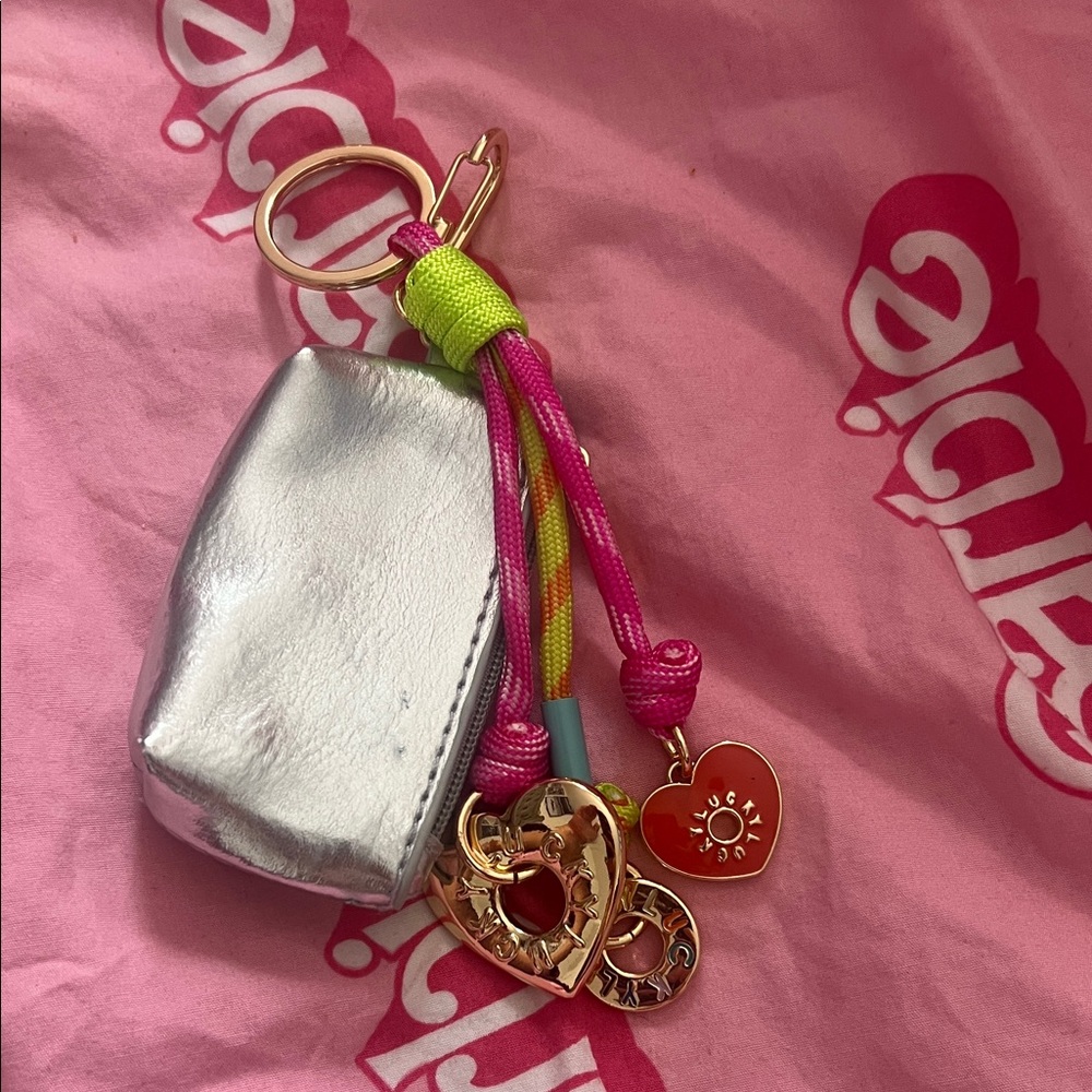 Silver Bag Charm with Heart Charms